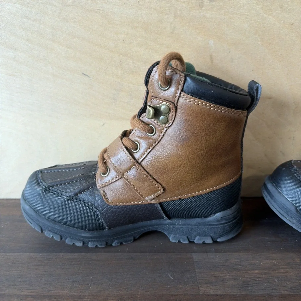 Polo Ralph Lauren Toddler Brown Black Leather Boots Water Resistant Buckle 9.5